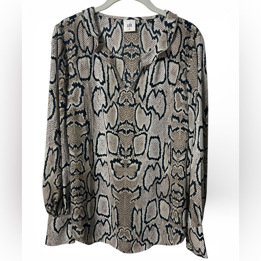 Cabi Women’s Serpentine Snake Print Black and Cream Blouse